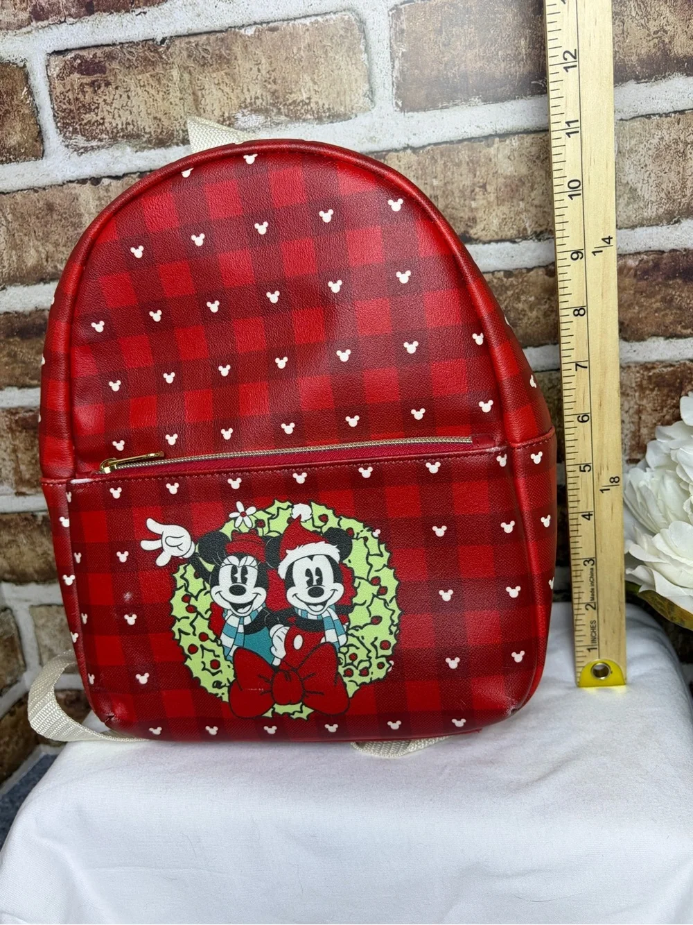 Disney Mickey & Minnie Holiday Plaid Red Mini Backpack